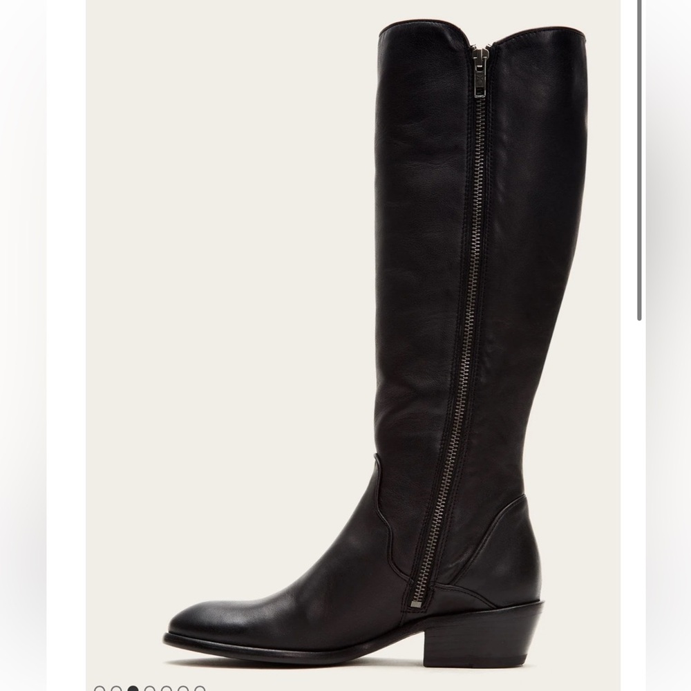 Frye Carson Piping Black Leather Knee-High Women's Boots - Picture 3 of 10